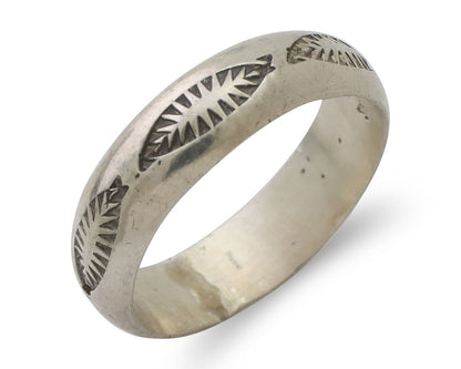 Navajo Hand Stamped Band 925 Silver 6.0 mm Signed Larry Chavez Size 10.25 C.80's