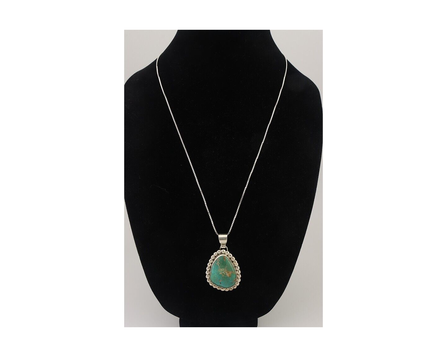 Navajo Necklace 925 Silver Natural Turquoise Signed Sunset C.85