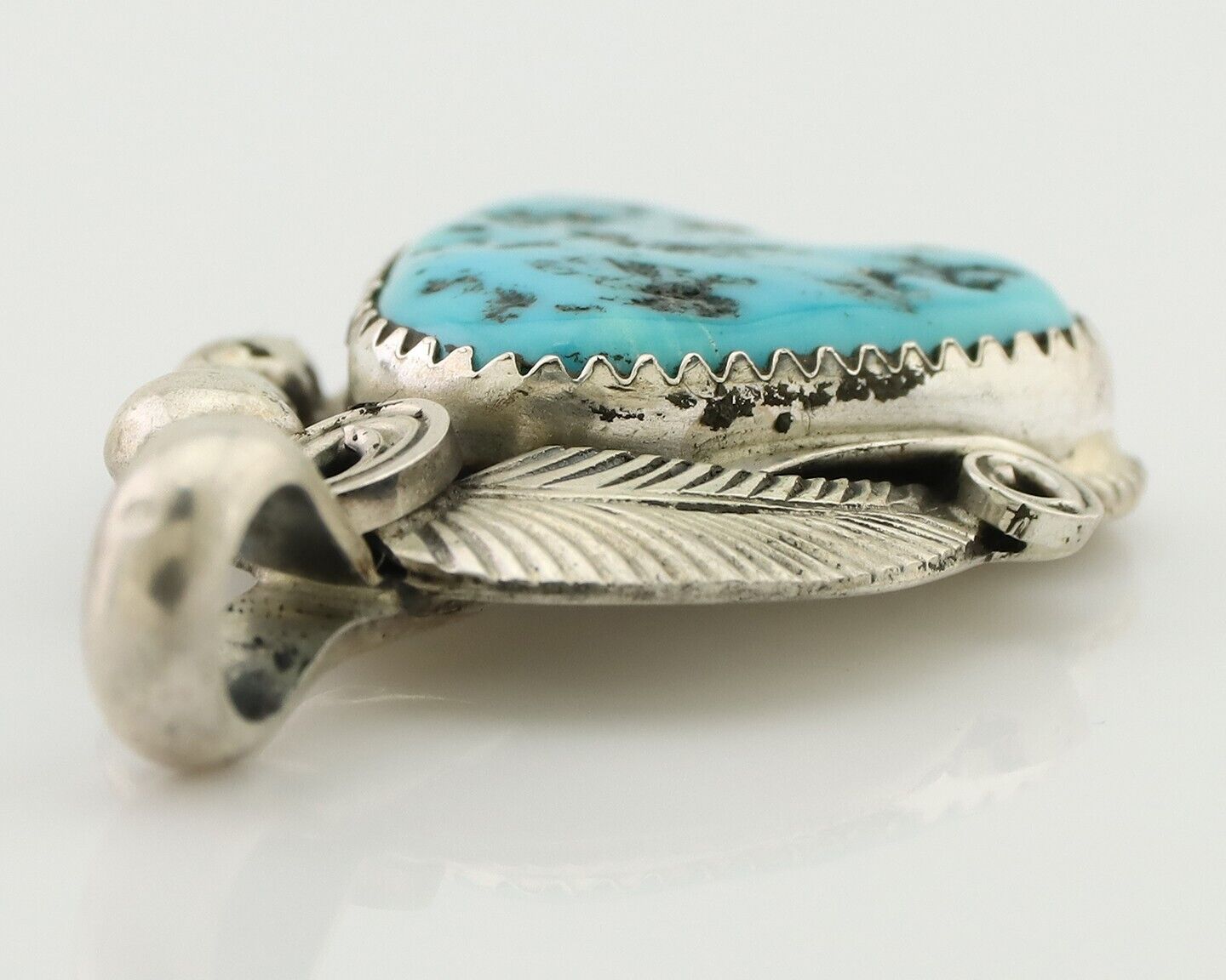 Navajo Pendant 925 Silver Sleeping B Turquoise Signed Justin Morris C.80's