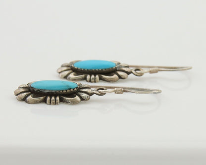Navajo Hand Stamped Earrings 925 Silver Natural Turquoise Native Artist C.80's