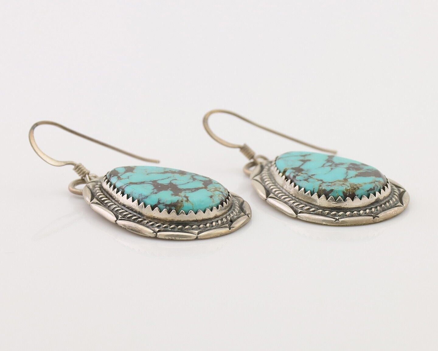 Navajo Dangle Earrings 925 Silver Whole Blue Turquoise Signed Begay C.80's