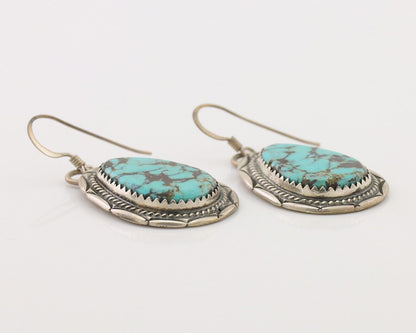 Navajo Dangle Earrings 925 Silver Whole Blue Turquoise Signed Begay C.80's