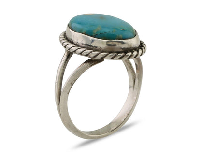 Navajo Ring 925 Silver Kingman Turquoise Native American Artist C.80's