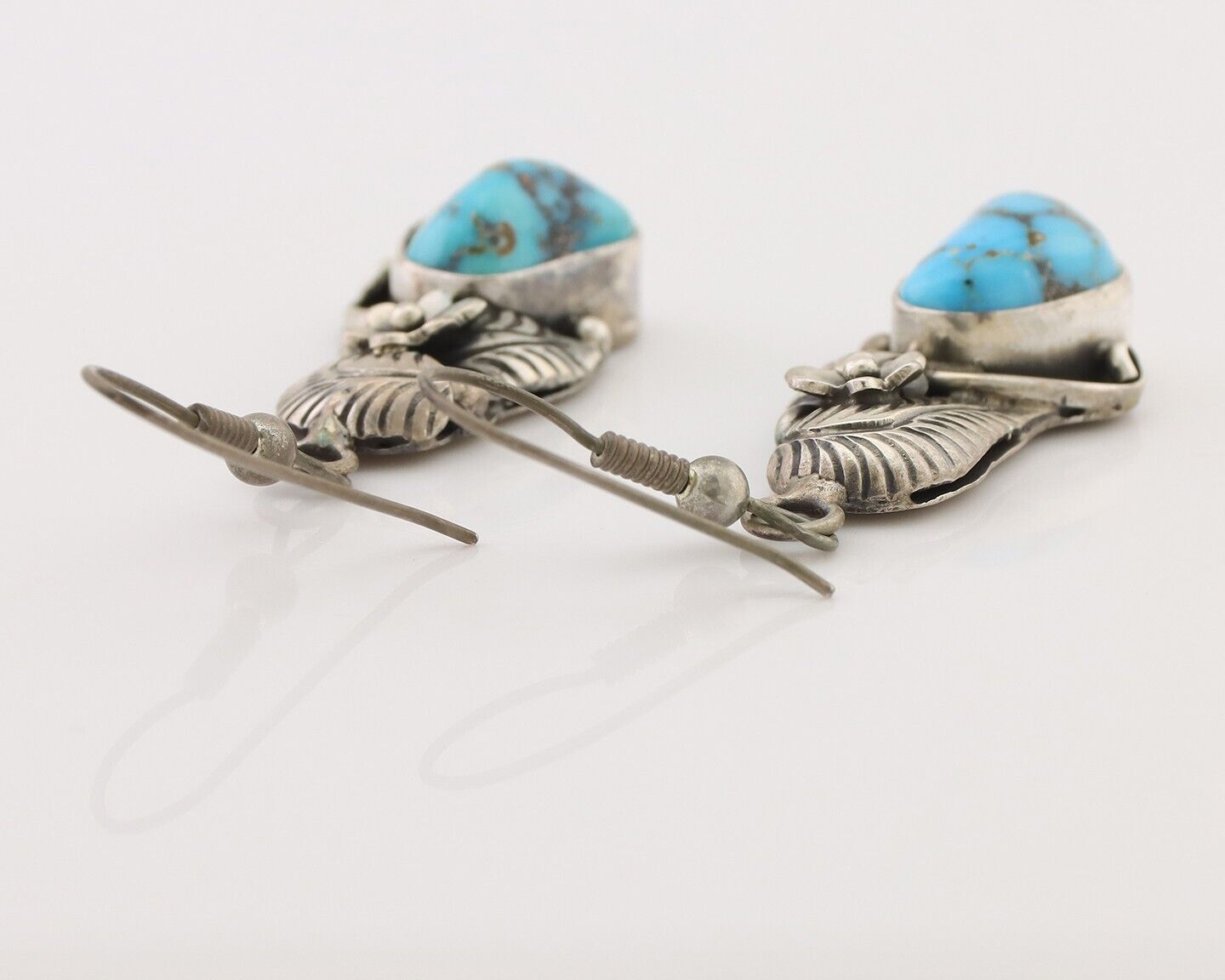 Navajo Handmade Earrings 925 Silver Natural Turquoise Native Artist C.80's