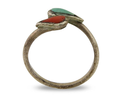 Navajo Handmade Ring 925 Silver Turquoise & Coral Native Artist C.80's