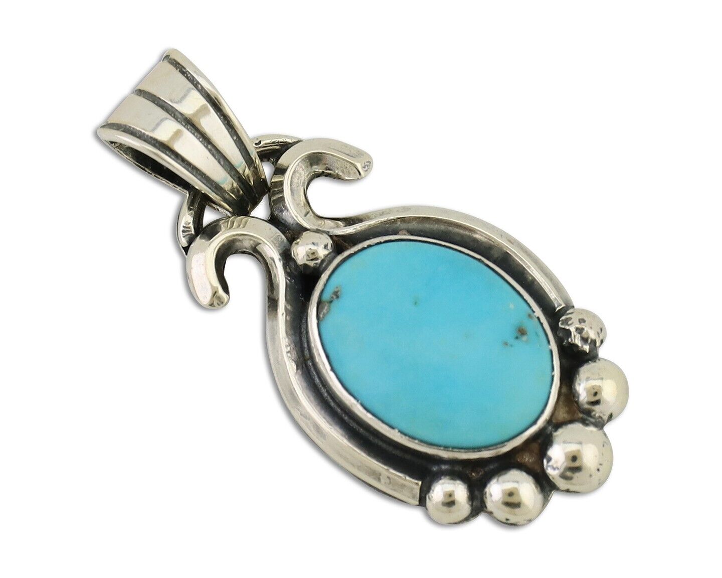 Navajo Pendant 925 Silver Natural Turquoise Artist Signed RB C.80's