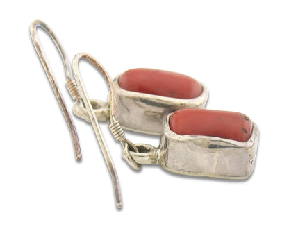 Navajo Earrings 925 Silver Natural Coral Native American Artist C.80's