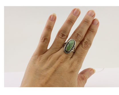 Navajo Handmade Ring 925 Silver Green Turquoise Artist Signed Kachina C.80's