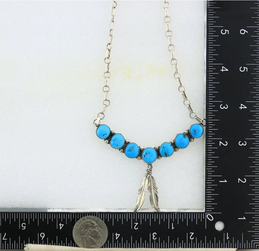 Navajo Necklace 925 Sterling Silver Natural Turquoise Vintage Handmade C.80's