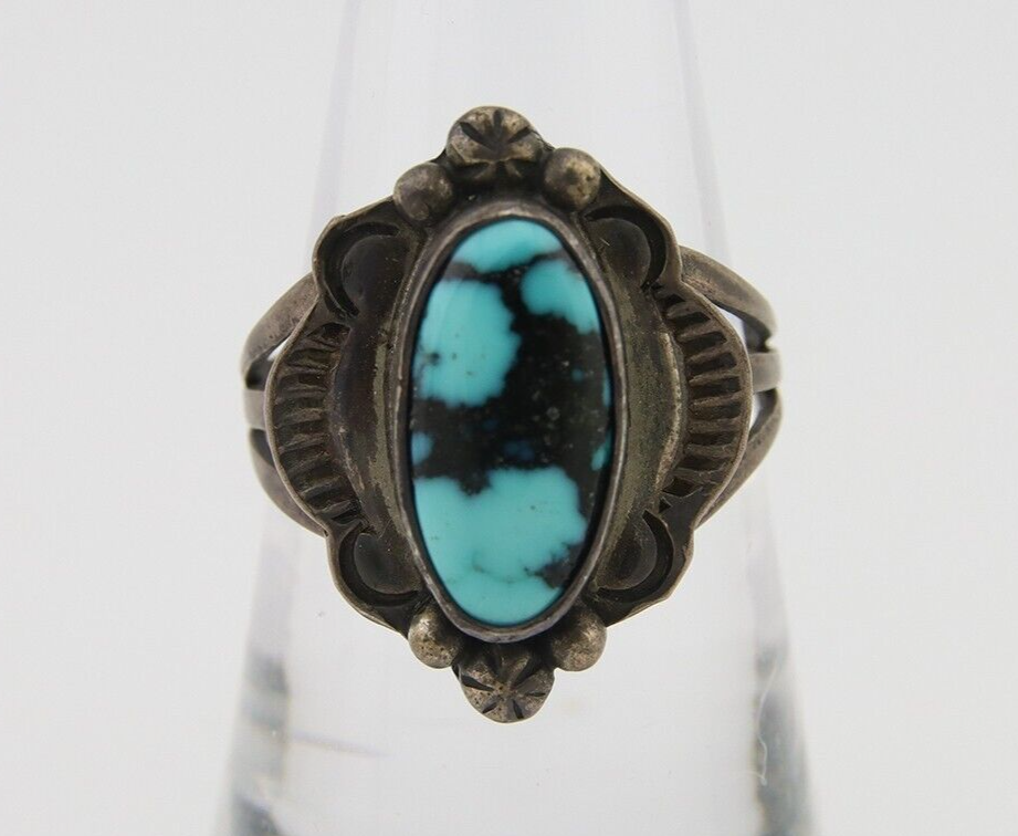 Navajo Handmade Ring 925 Silver Natural Turquoise Native Artist C.80's