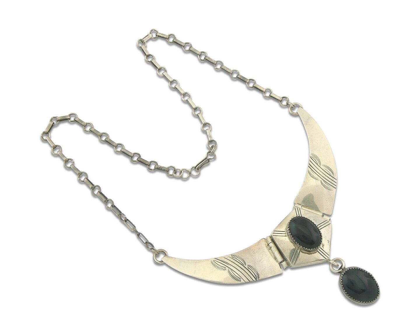 Vintage Navajo Necklace 925 Silver Natural Onyx Artist Signed AP