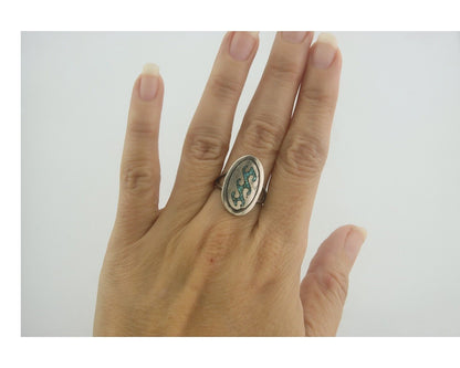 Navajo Ring 925 Sterling Natural Chip Inlay Blue Turquoise C.80's Size 7.0
