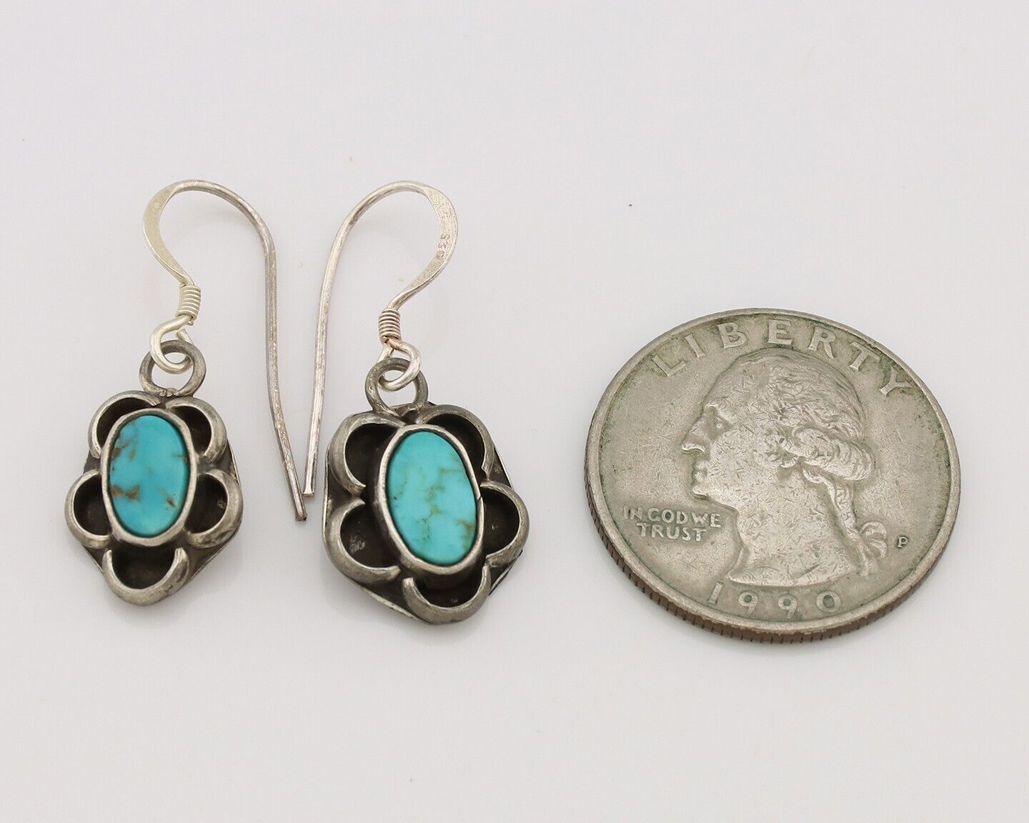 Navajo Earrings 925 Silver Natural Blue Turquoise Native American Artist C.80s