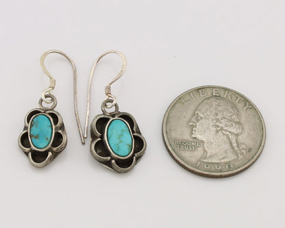 Navajo Earrings 925 Silver Natural Blue Turquoise Native American Artist C.80s