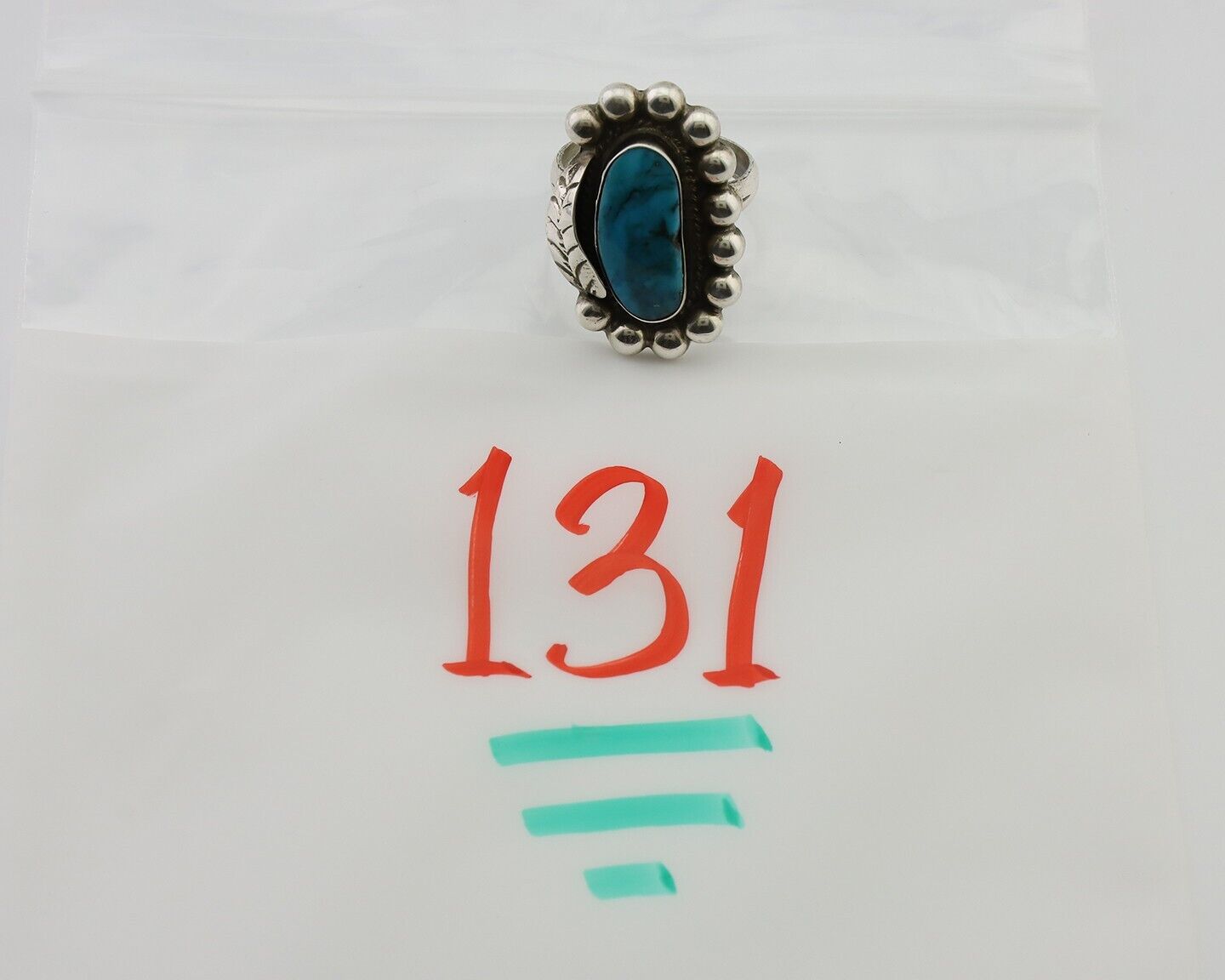 Navajo Ring 925 Silver Blue Turquoise Native American Artist C.80's