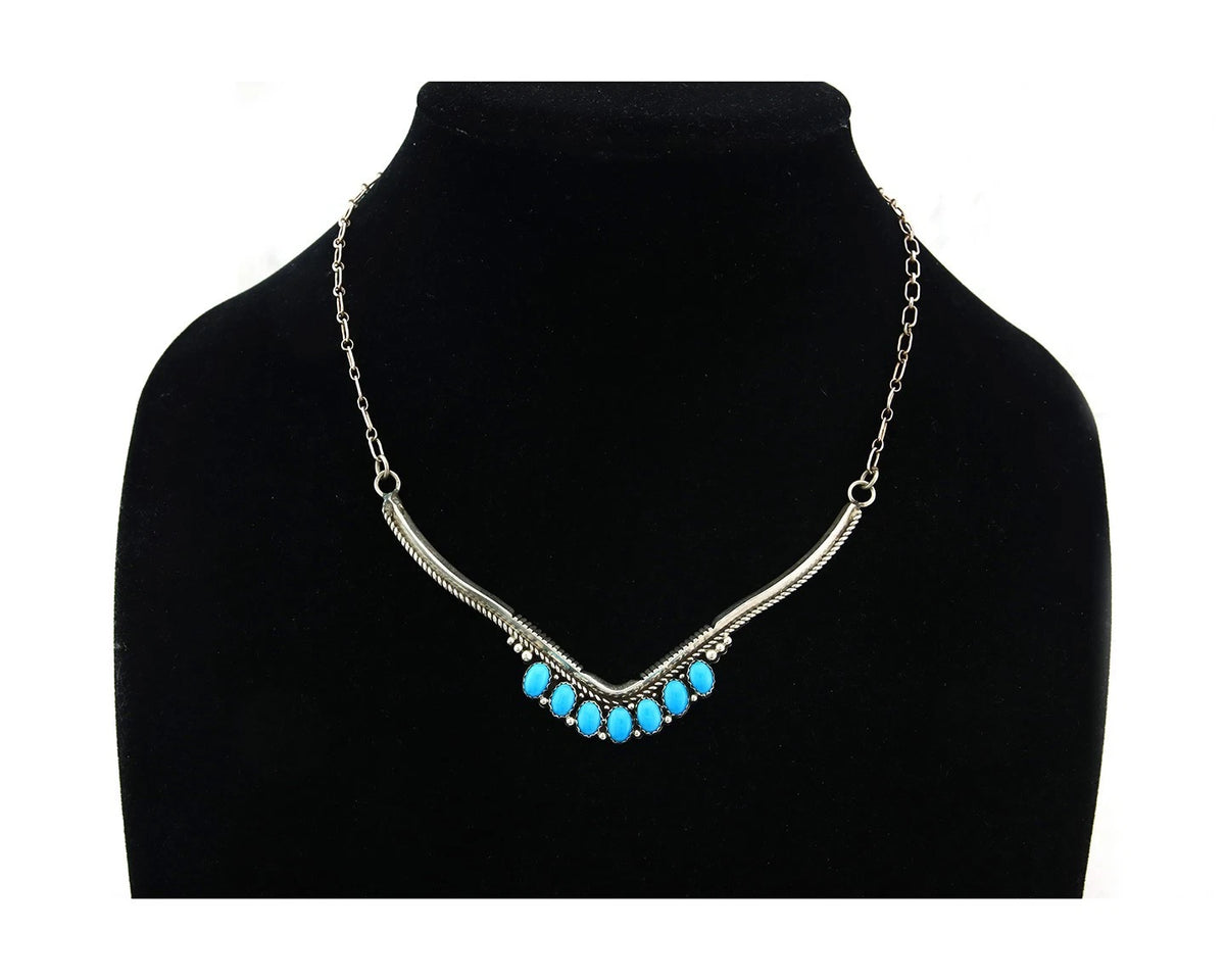 Navajo Necklace 925 Sterling Silver Turquoise Signed LJ