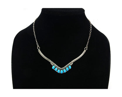 Navajo Necklace 925 Sterling Silver Turquoise Signed LJ