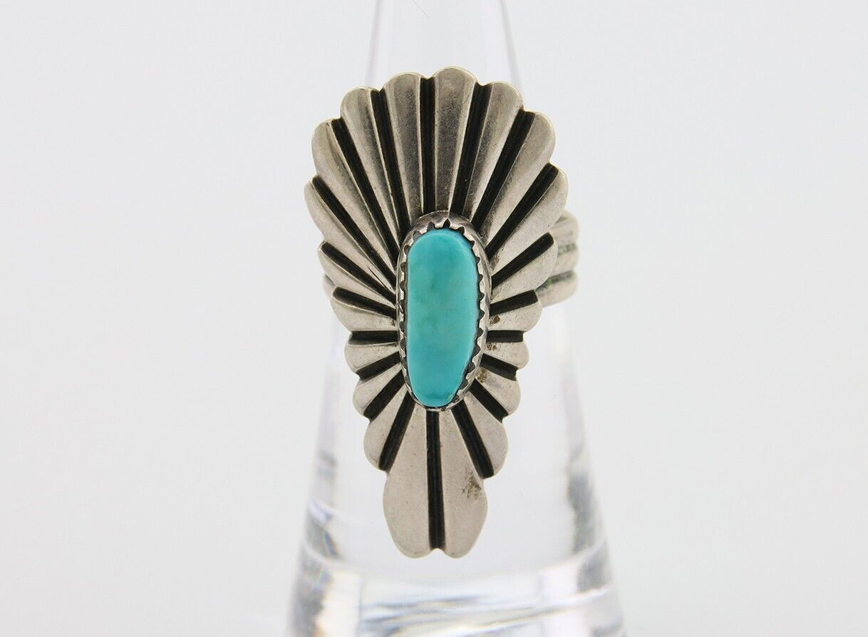 Navajo Ring 925 Silver Natural Turquoise Native American Artist Size 5.25