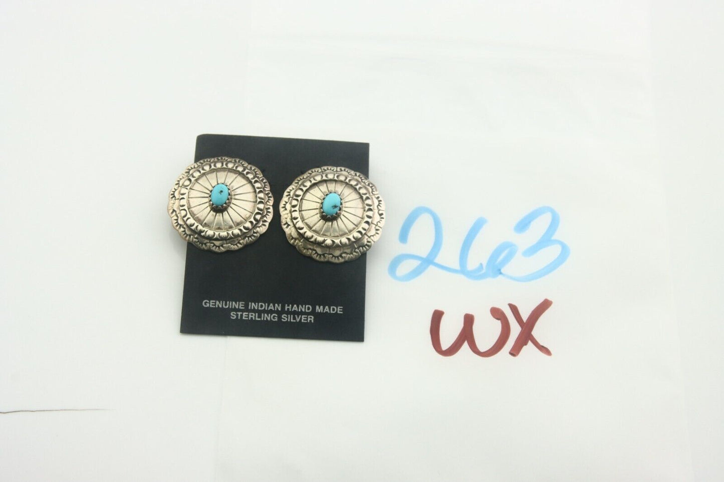 Navajo Earrings 925 Silver Natural Turquoise Native American Artist C.80's