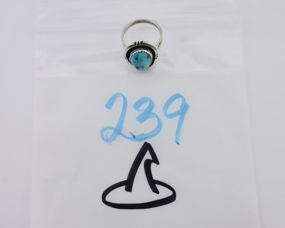 Navajo Ring 925 Silver Natural Mined Blue Turquoise Native American Artist C80s