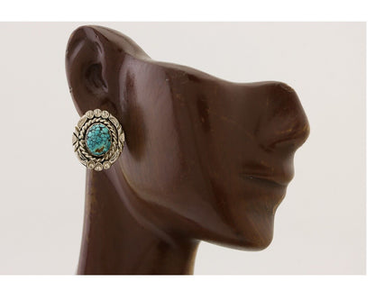 Navajo Earrings 925 Silver Spiderweb Mined Turquoise Artist Signed NE C.80's