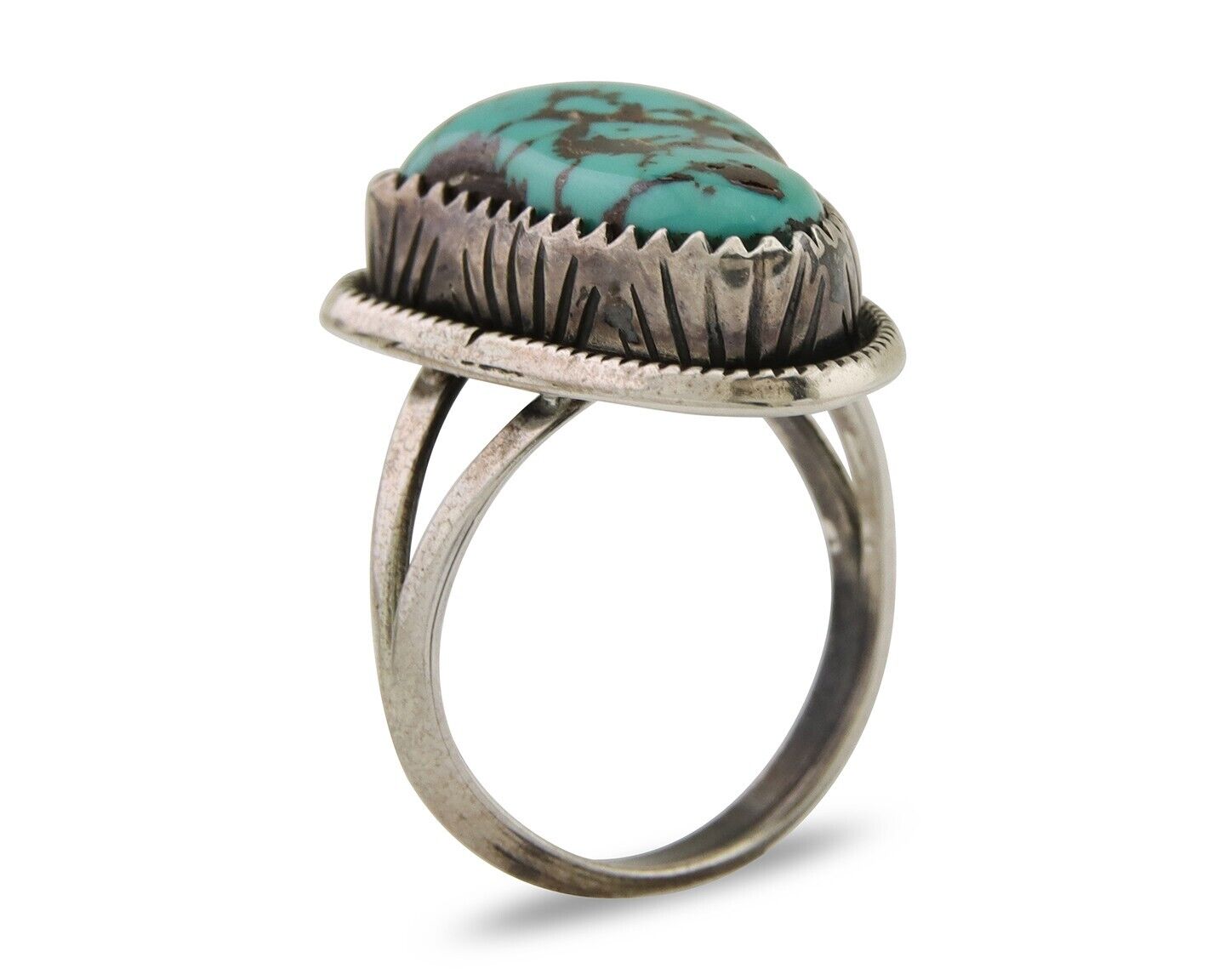 Navajo Ring 925 Silver Bisbee Turquoise Signed R Werito C.80's