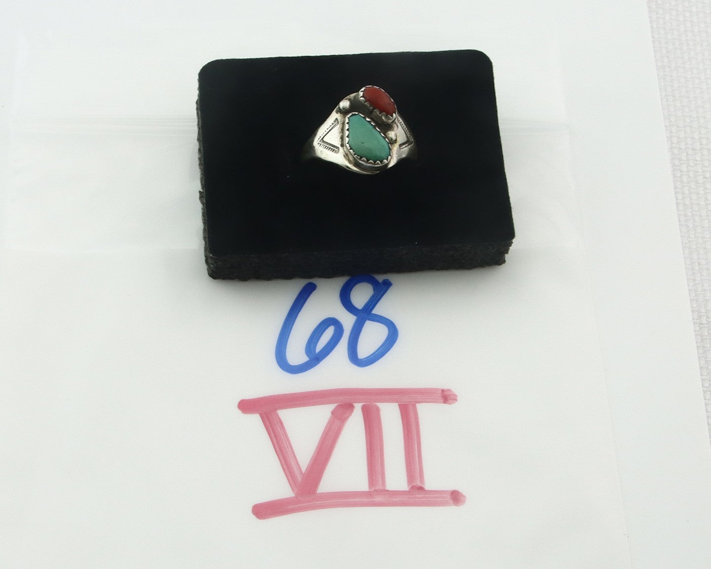 Vintage Navajo Ring 925 Sterling Silver Natural Gemstone Authentic Size 8.25