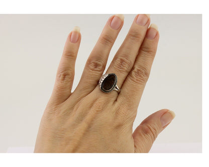 Navajo Handmade Ring 925 Silver Natural Fire Opal Native Artist Size 8.0 C.80's