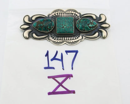 Navajo Handmade Pin Sterling Silver Turquoise Vintage Artist Signed PJ Begay