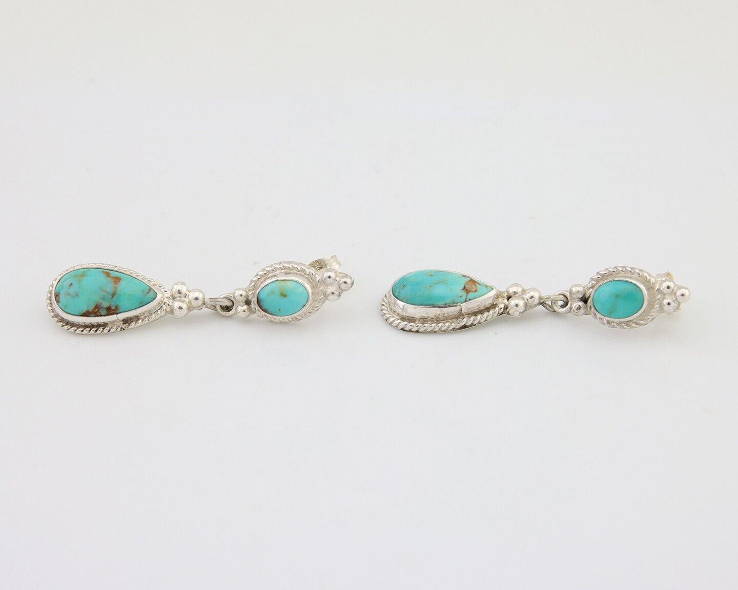 Navajo Dangle Earrings 925 Silver Sleeping Beauty Turquoise Native Artist C.80's