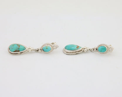Navajo Dangle Earrings 925 Silver Sleeping Beauty Turquoise Native Artist C.80's