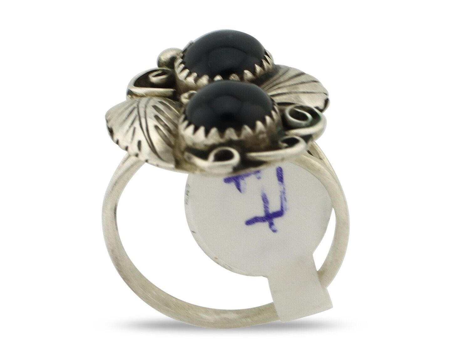 Navajo Ring 925 Silver Onyx Hand Stamped Artist Signed Tom Willeto C.80's