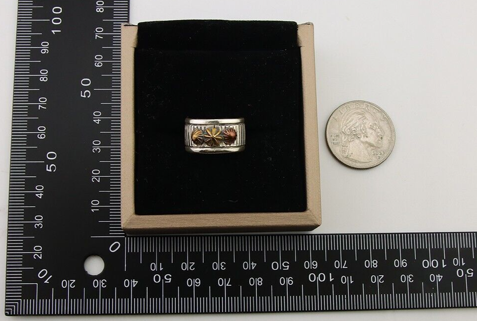 Navajo Handmade Ring 925 Silver & Gold Signed Kee Nataani C.80's