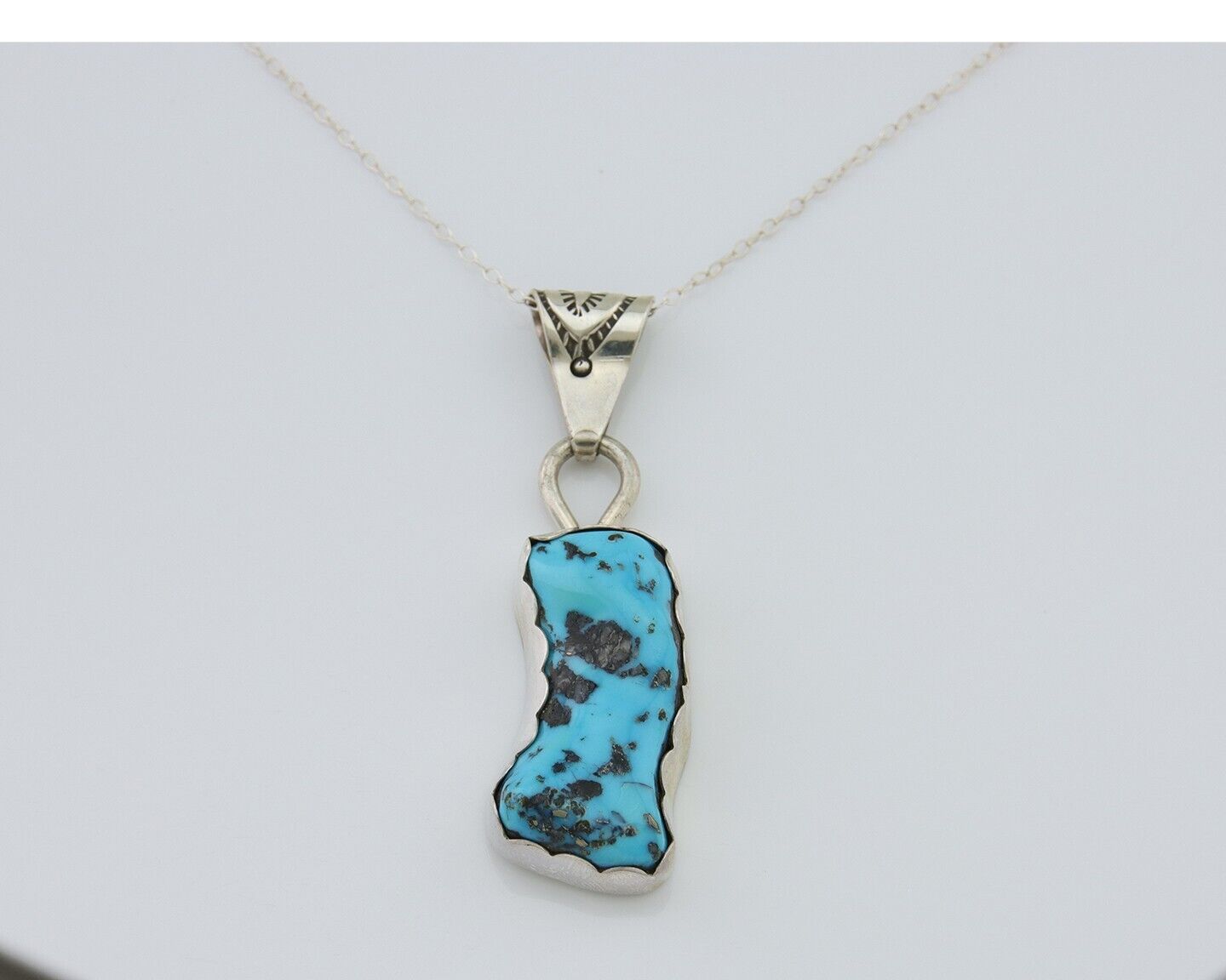 Navajo Necklace 925 Silver Blue Turquoise Artist Signed Tony Guerro C.80's