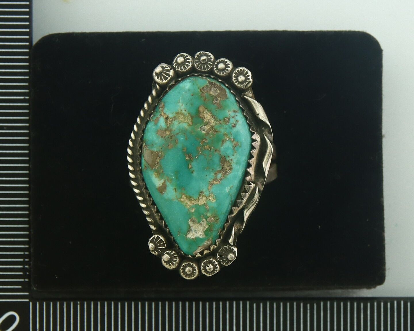 Navajo Ring 925 Sterling Turquoise Handmade Signed James Martin C.80's Size 10