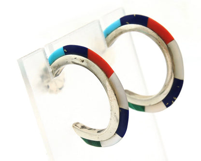 Navajo Half Hoop Earrings Sterling Silver Natural Gemstone Native Handmade