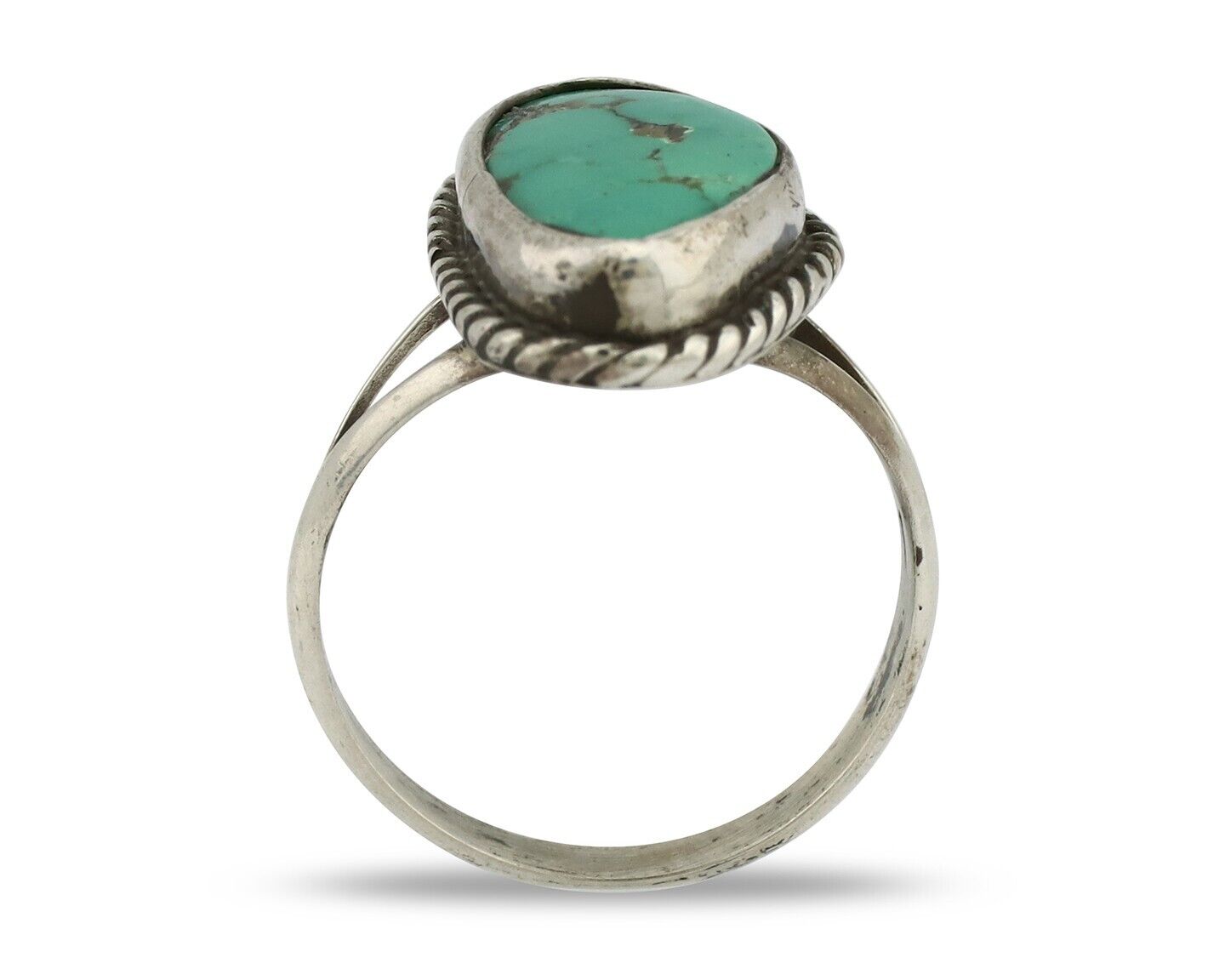 Navajo Ring 925 Silver Natural Turquoise Artist Signed Rabbit Stick C.80's