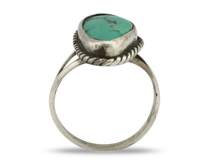 Navajo Ring 925 Silver Natural Turquoise Artist Signed Rabbit Stick C.80's
