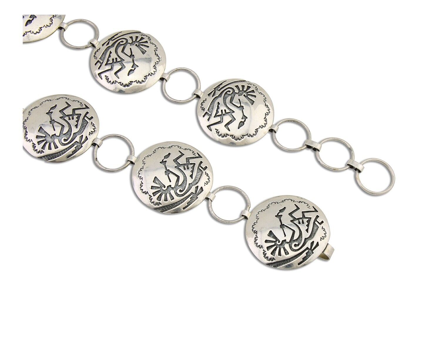 Navajo Kokopelli Concho Belt in Solid 925 Sterling Silver 35 inches