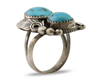 Navajo Handmade Ring 925 Silver Natural Tuquoise Artist Signed JM C.80's