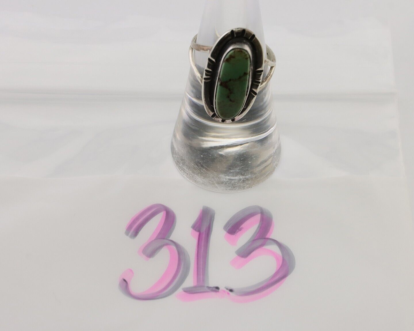 Navajo Handmade Ring 925 Silver Green Turquoise Artist Signed Kachina C.80's