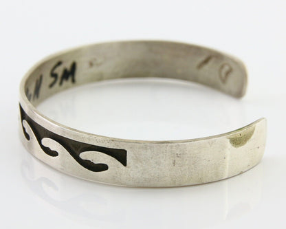 Navajo Overlay Cuff Bracelet .925 Silver Artist Signed C.80's