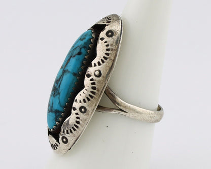 Navajo Ring 925 Silver Blue Spiderweb Turquoise Native American Artist C.80's