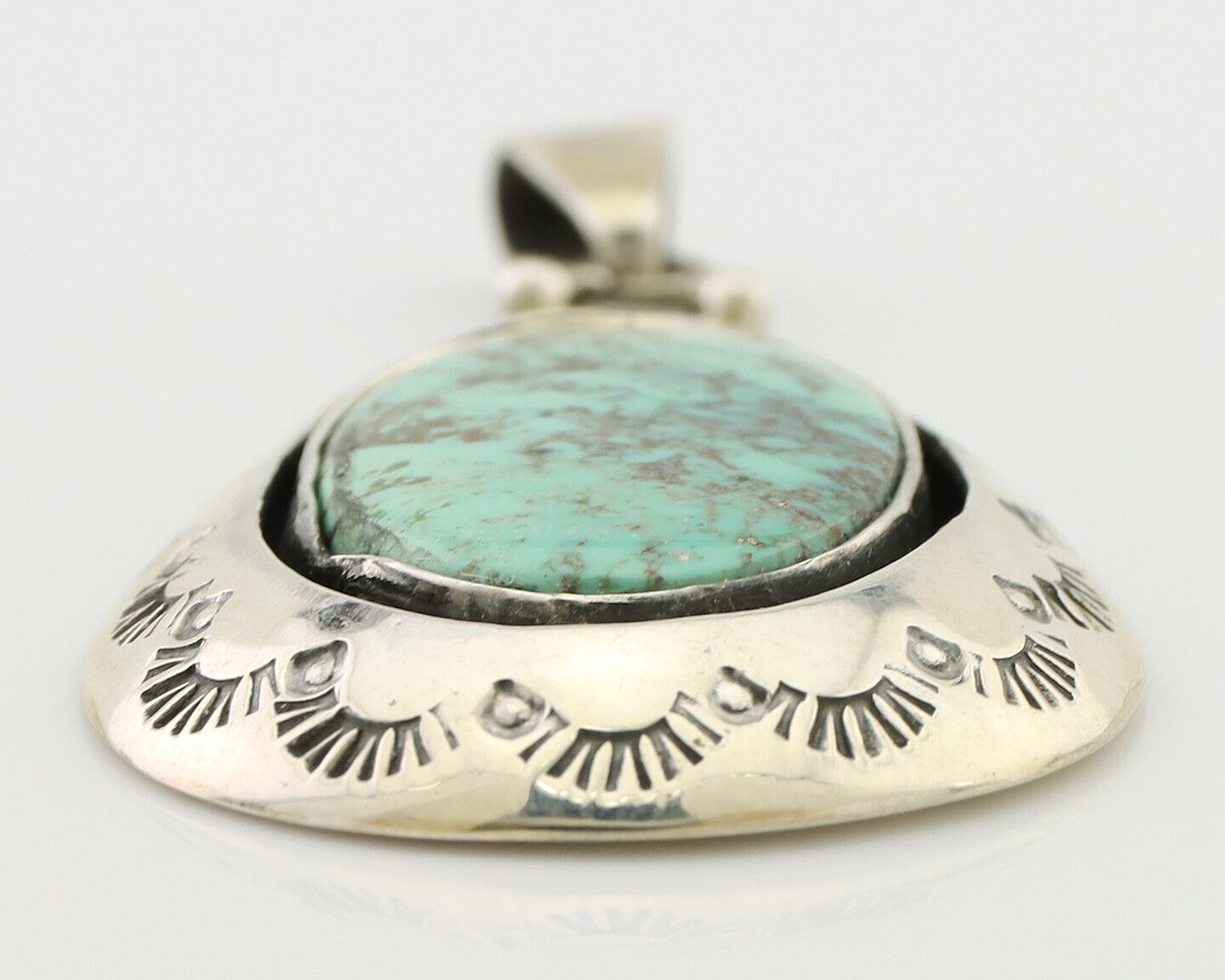 Navajo Pendant 925 Silver Blue Turquoise Artist Signed MC C.80's