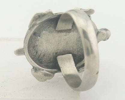 Navajo Ring 925 Silver Inlaid Turtle Turquoise C.80's Size 7.75
