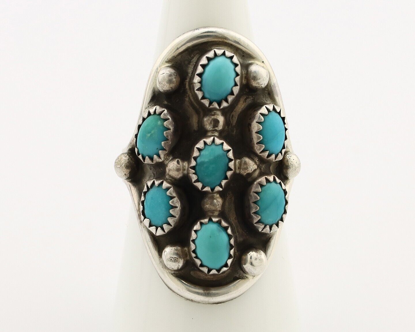 Navajo Ring .925 Silver Natural Blue Turquoise Signed L Henderson C.80's