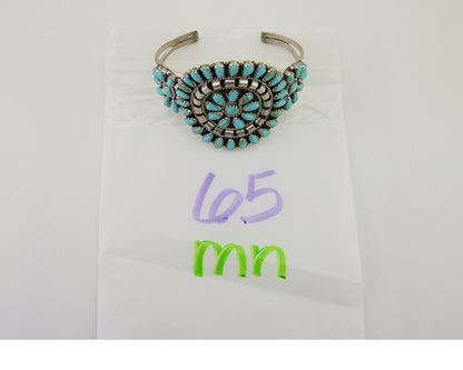Navajo Bracelet 925 Silver Natural Blue Turquoise Signed Mathilda Benally C.80's
