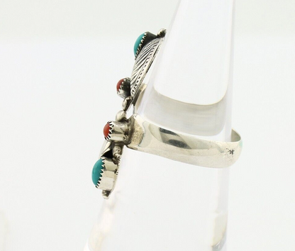 Navajo Adjustable Ring 925 Silver Turquiose & Coral Native Artist C.80's