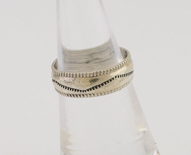 Navajo Hand Stamped Band 925 Silver 6.0 mm Native Artist Size 5.5 C.80's