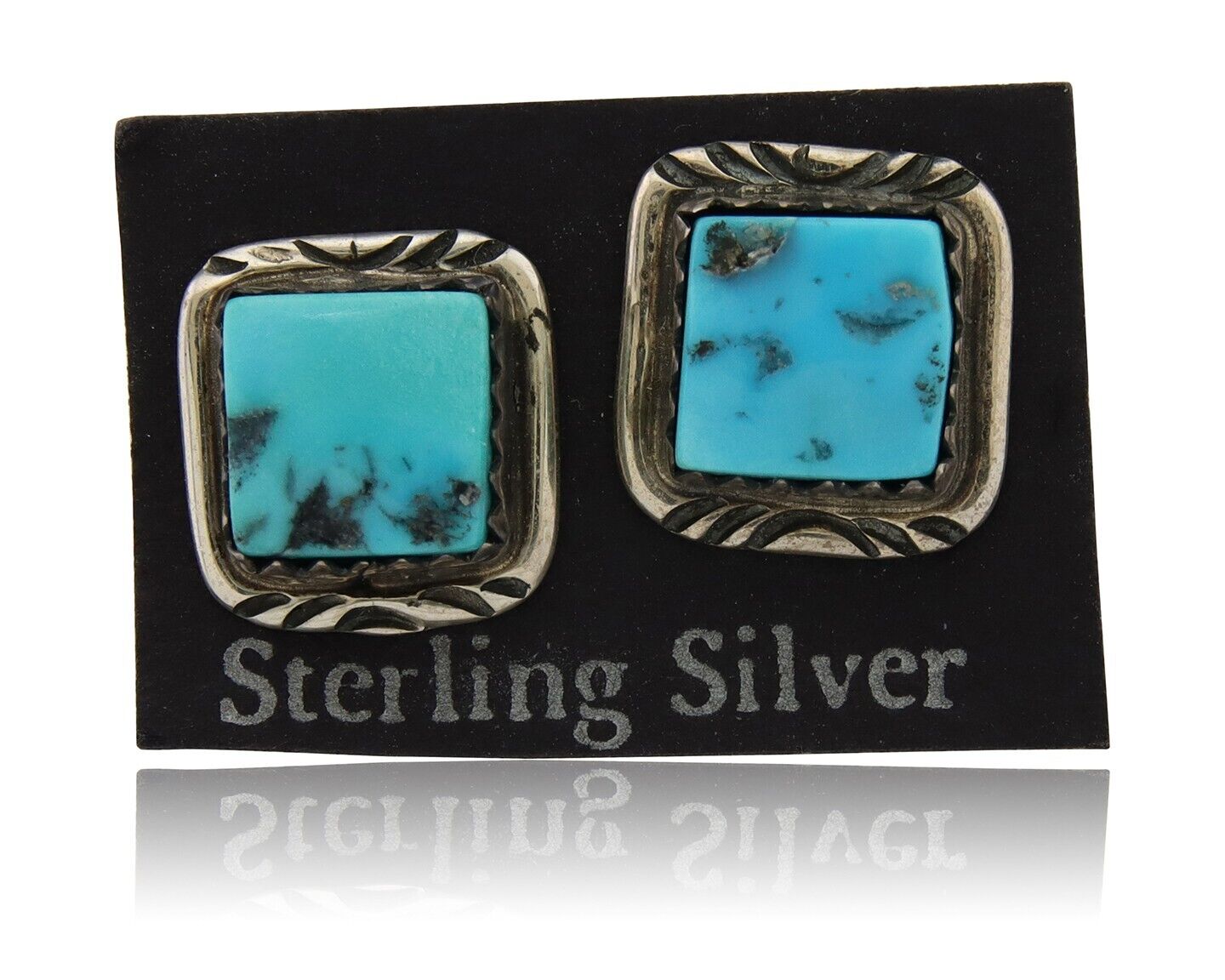Navajo Hand Stampied Earrings 925 Silver Blue Turquoise Native Artist C.80's